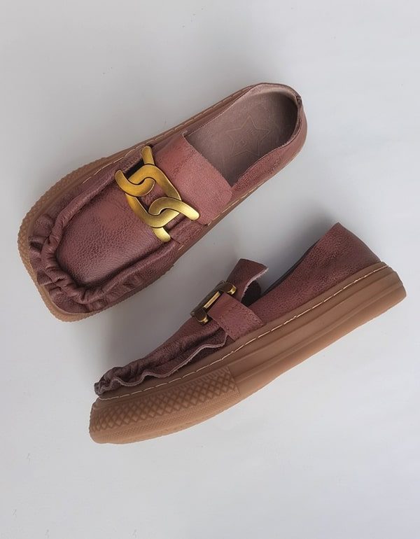 Metallkjede Soft Leather Retro Komfortable Loafers