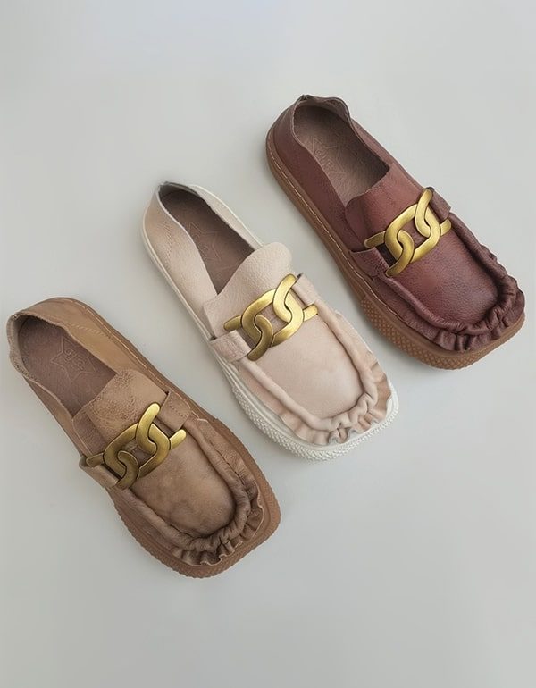 Metallkjede Soft Leather Retro Komfortable Loafers