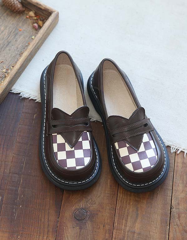 Plaid Med Bred Hode Foran Komfortable Loafers