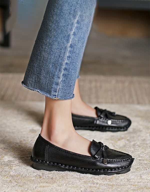 Retro Flat Myk Leather Komfortable Loafers