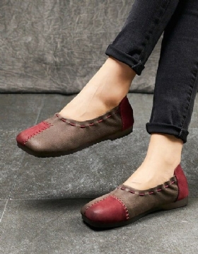 Retro Leather Handmade Patch Flat Sko