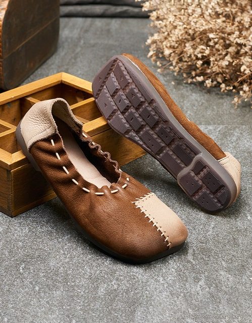 Retro Leather Handmade Patch Flat Sko