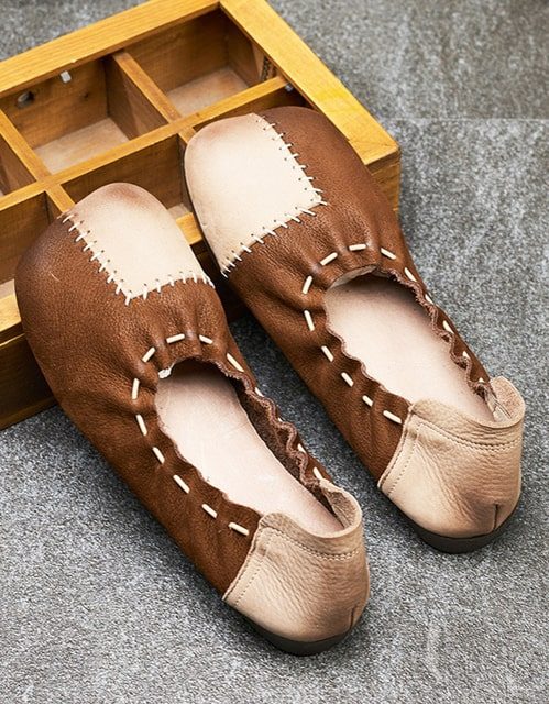 Retro Leather Handmade Patch Flat Sko