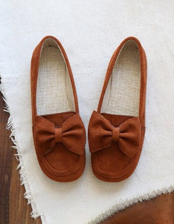 Round Head Bowknot Soft Retro Flat Sko