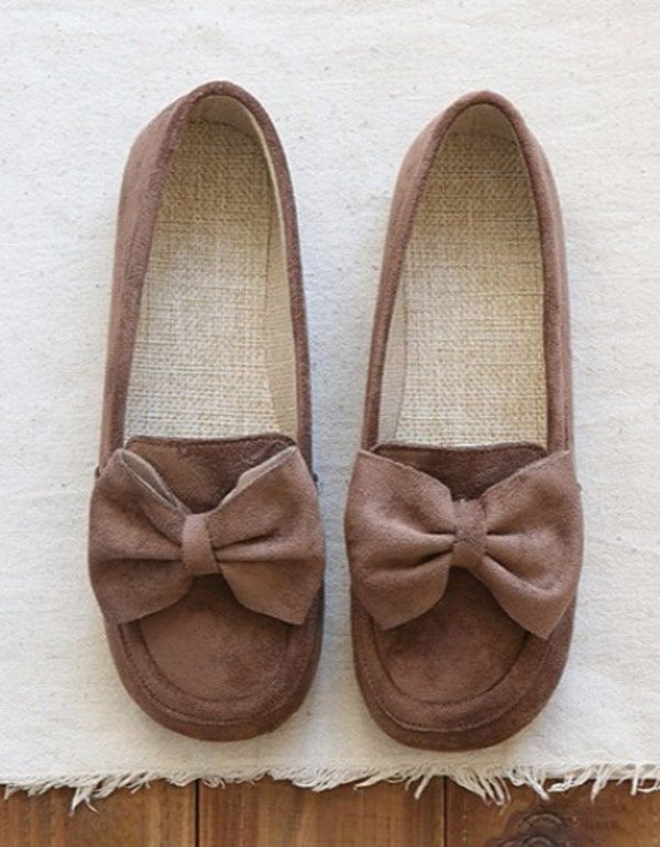 Round Head Bowknot Soft Retro Flat Sko