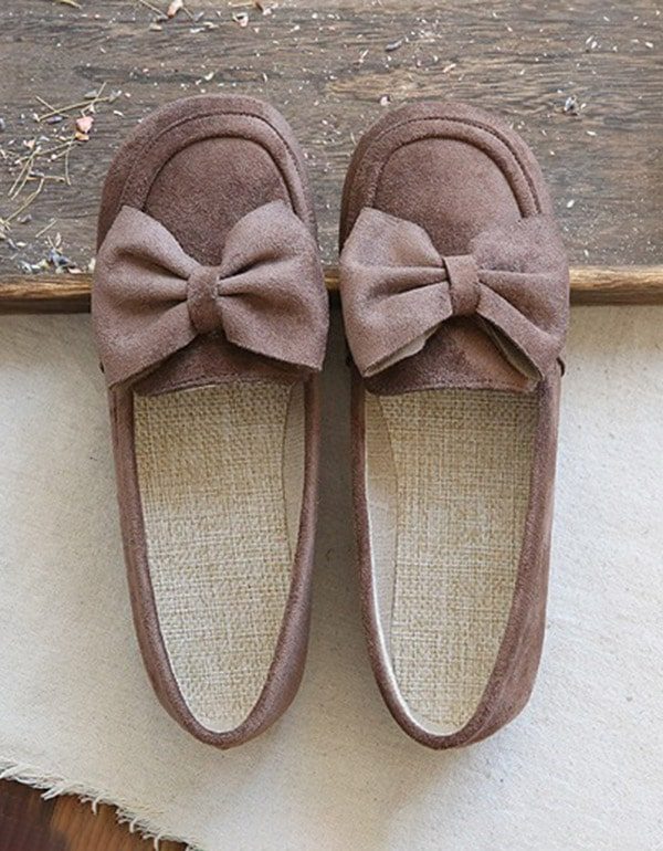 Round Head Bowknot Soft Retro Flat Sko