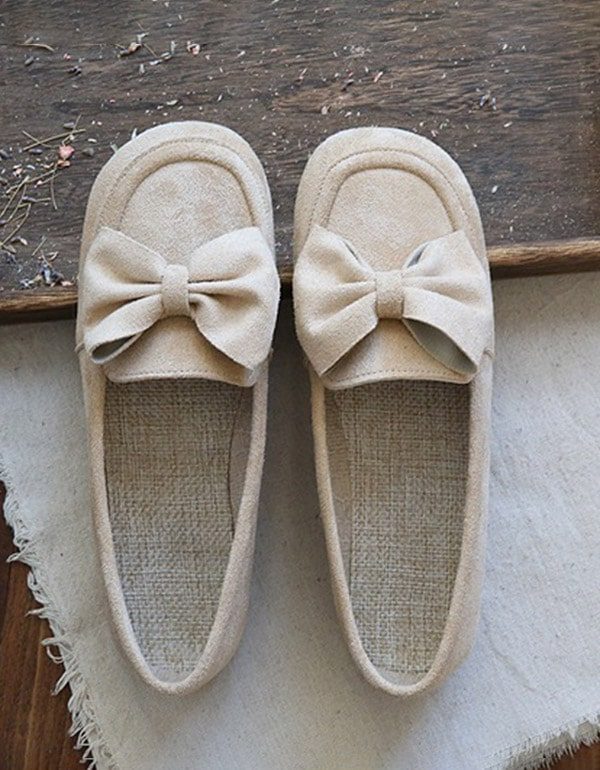 Round Head Bowknot Soft Retro Flat Sko