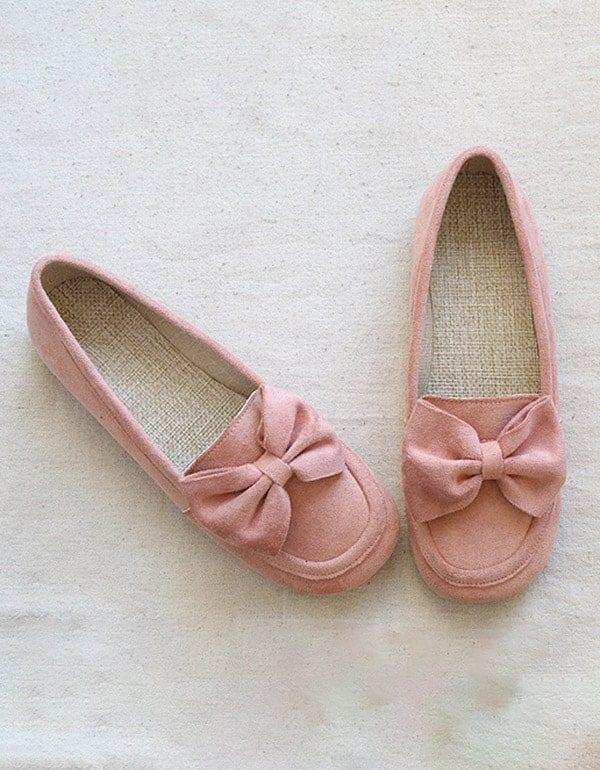 Round Head Bowknot Soft Retro Flat Sko