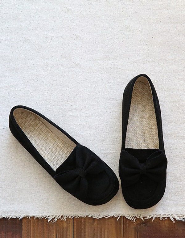 Round Head Bowknot Soft Retro Flat Sko