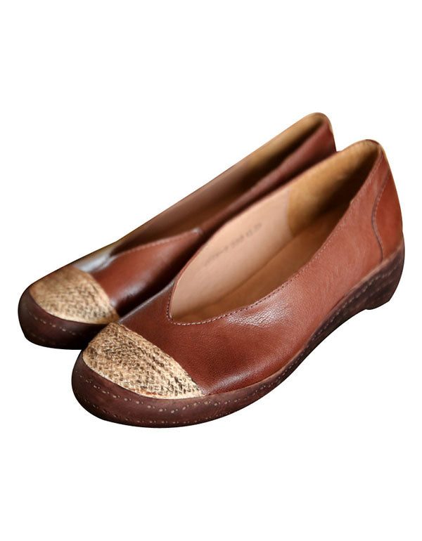 Saueskinn Retro Leather Closed Toe Flat Sko