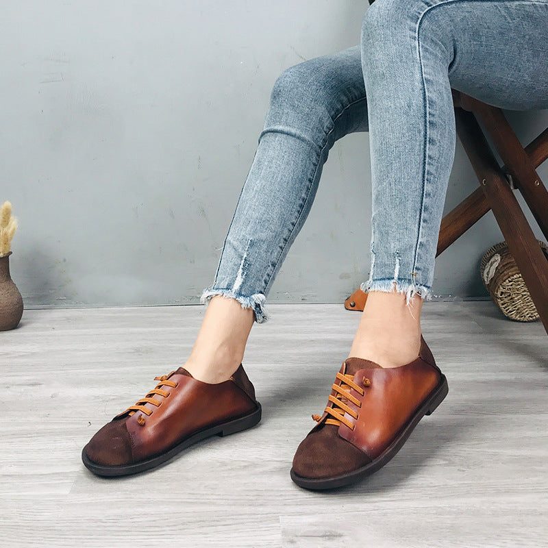 Spring Flate Sko Fargematchende Retro Loafers For Kvinner