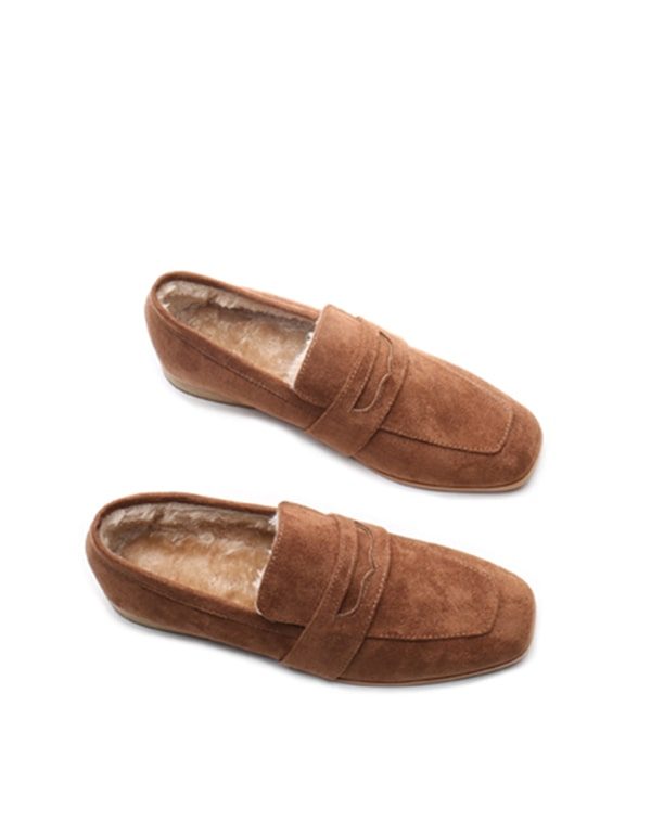 Square Head Flathælte Britiske Loafers I Semsket Skinn