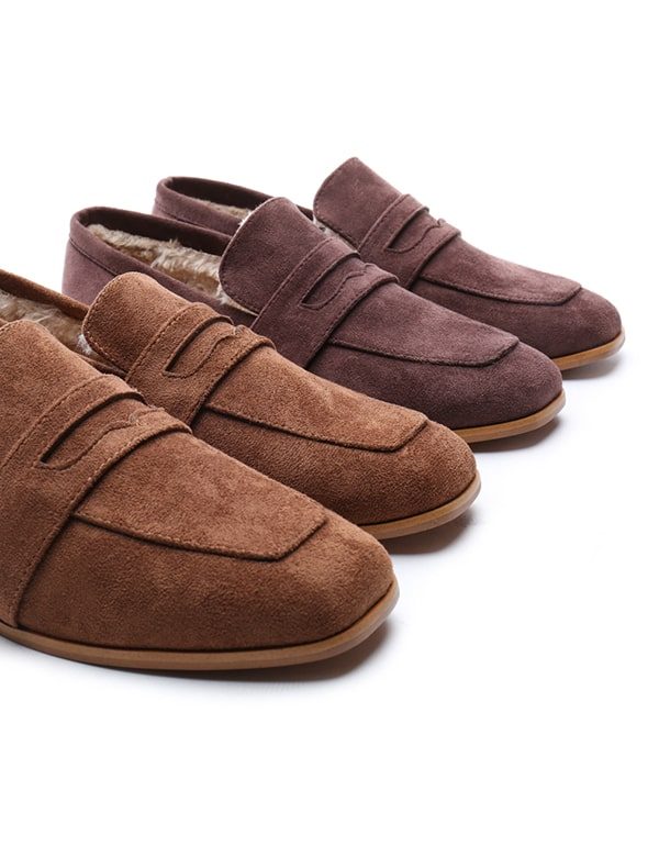 Square Head Flathælte Britiske Loafers I Semsket Skinn