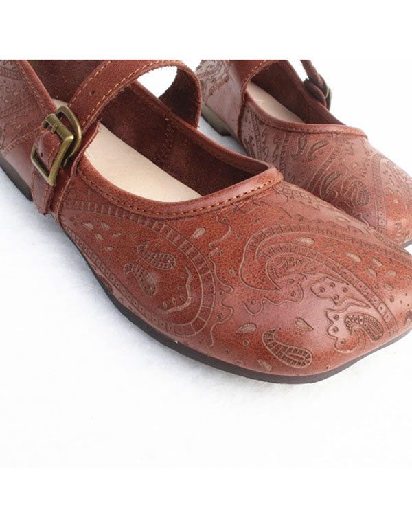 Summer Flate Sko Retro Leather Handmade 35-41