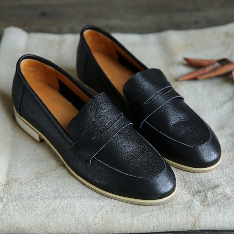 Tykk Skinn Retro Casual Flat Damesko | Gave Sko