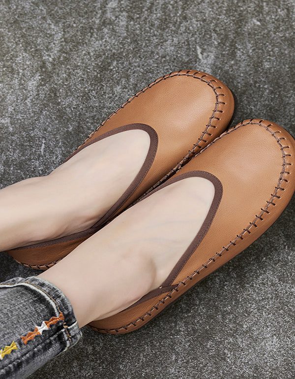 Vår Sommer Retro Leather Flate Sko Loafers