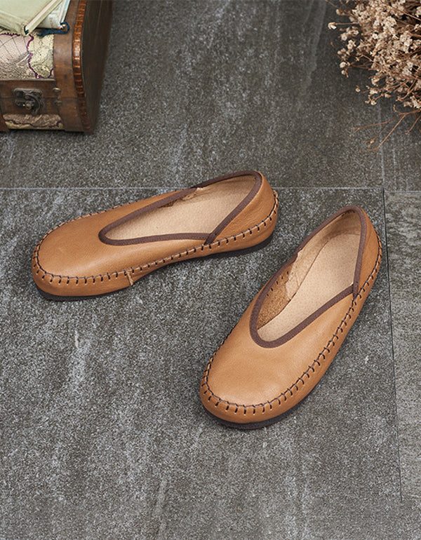 Vår Sommer Retro Leather Flate Sko Loafers