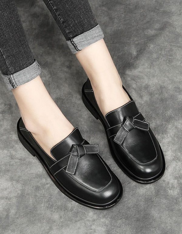 Bowknot Spring Flat Sko I Ekte Skinn