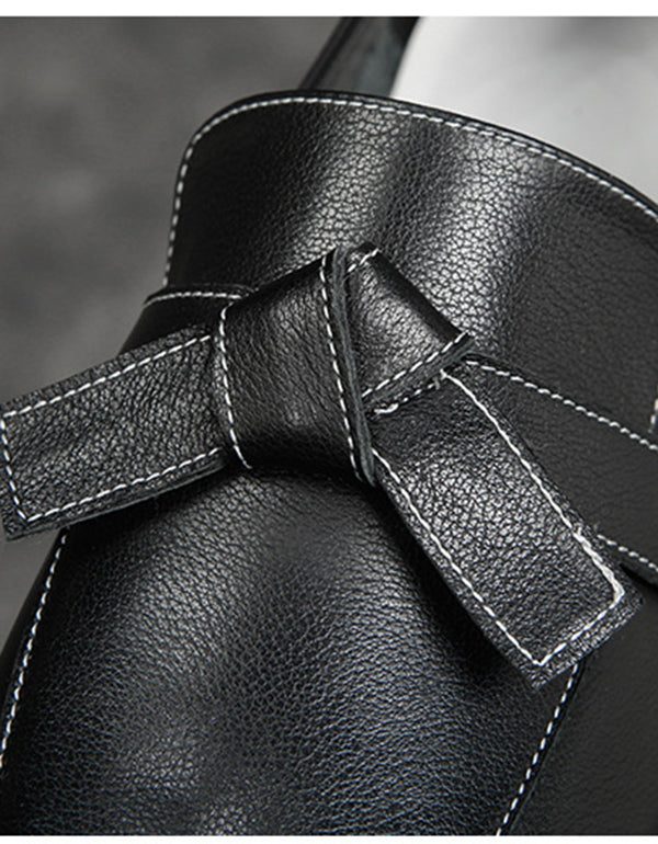 Bowknot Spring Flat Sko I Ekte Skinn