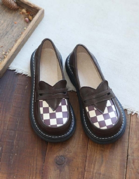 Plaid Med Bred Hode Foran Komfortable Loafers