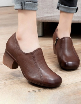 Spring Retro Leather Elegant Chunky Shoes
