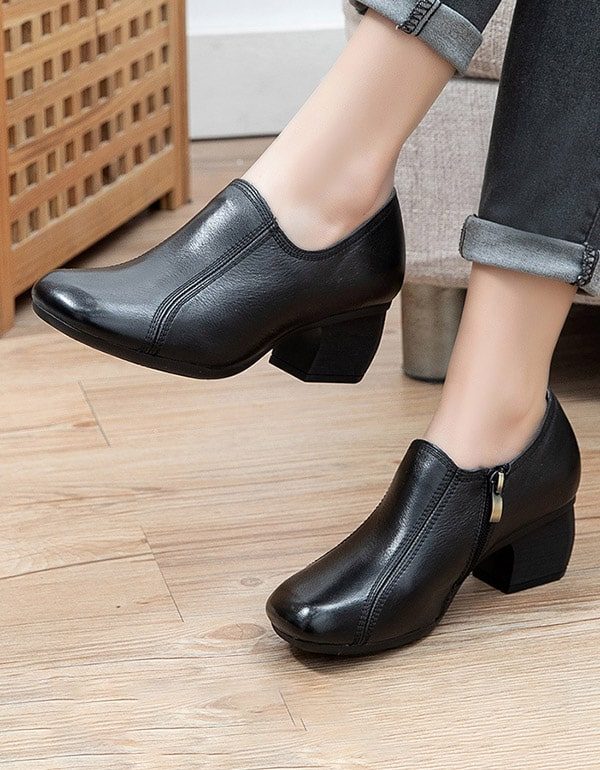 Spring Retro Leather Elegant Chunky Shoes