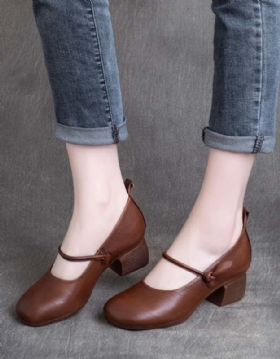 Spring Retro Leather Round Head Chunky Shoes