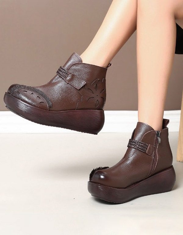 Vår Høst Retro Leather Wedges Ankelstøvletter