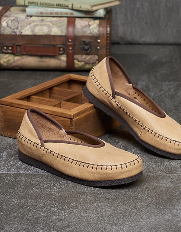 Vår Sommer Retro Leather Flate Sko Loafers