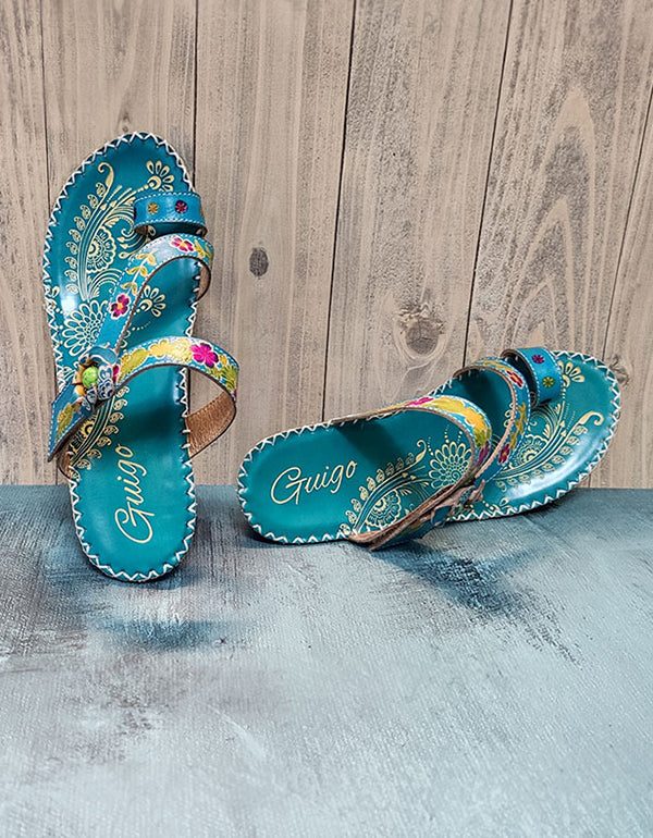 Flip-flops Etniske Sko Av Kuskinn Håndlaget Blomster