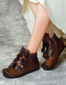 Trykt Etnisk Stil Med Snøring Håndlagde Damestøvler