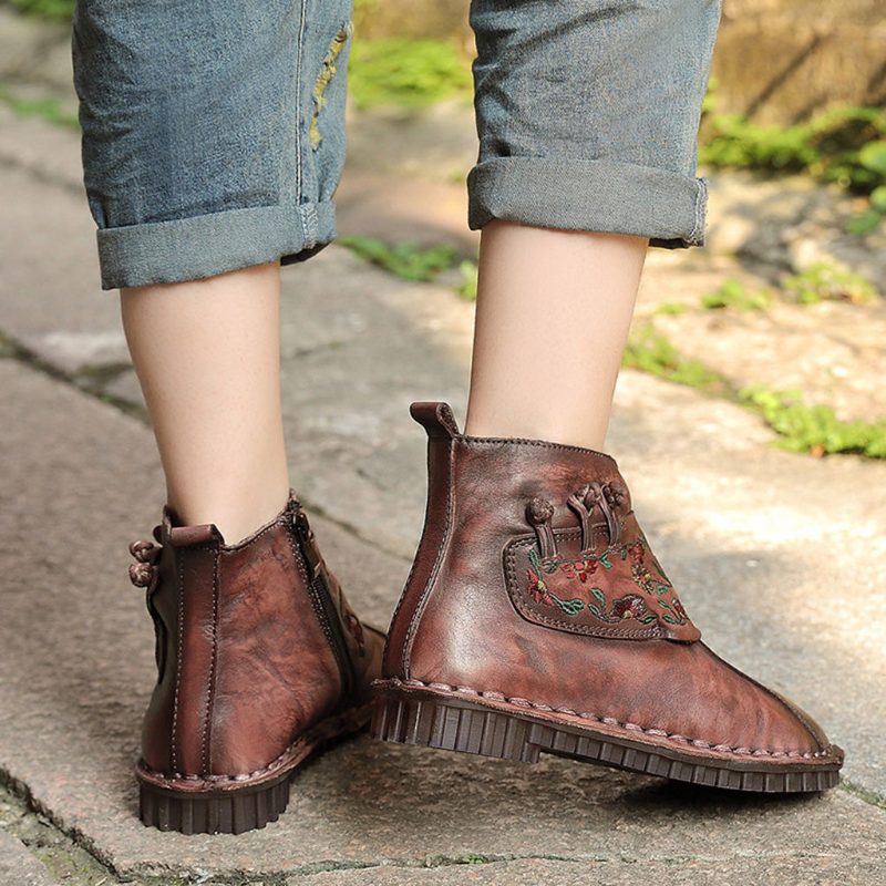 Casual Leather Retro Flat Short Boots | Gave Sko