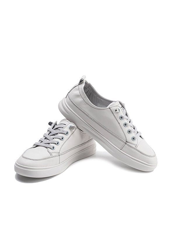Casual Leather Sneakers For Dame Hvit