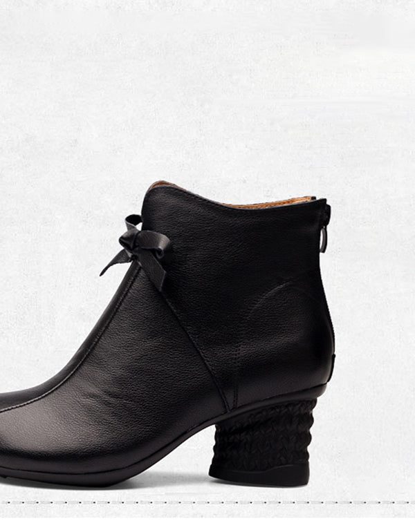 Fjær Retro Sløyfe-knute Chunky Heel Boots