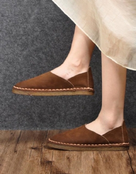 Håndlagde Dame Flate Sko Loafers Skinnsko