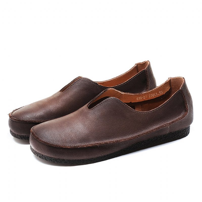 Håndlagde Myke Skinn-slip-on Retro Flate Sko