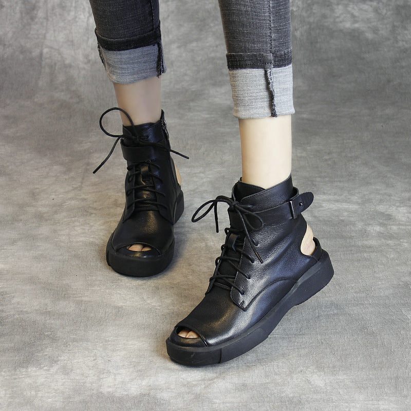 Håndlagde Retro Hollow Sandals Boots Med Åpen Tå