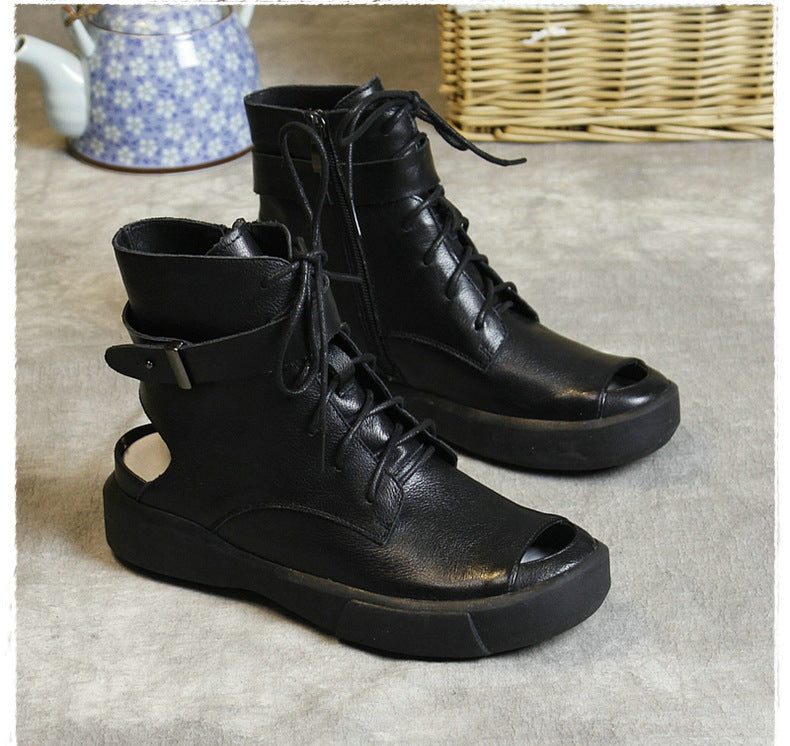 Håndlagde Retro Hollow Sandals Boots Med Åpen Tå