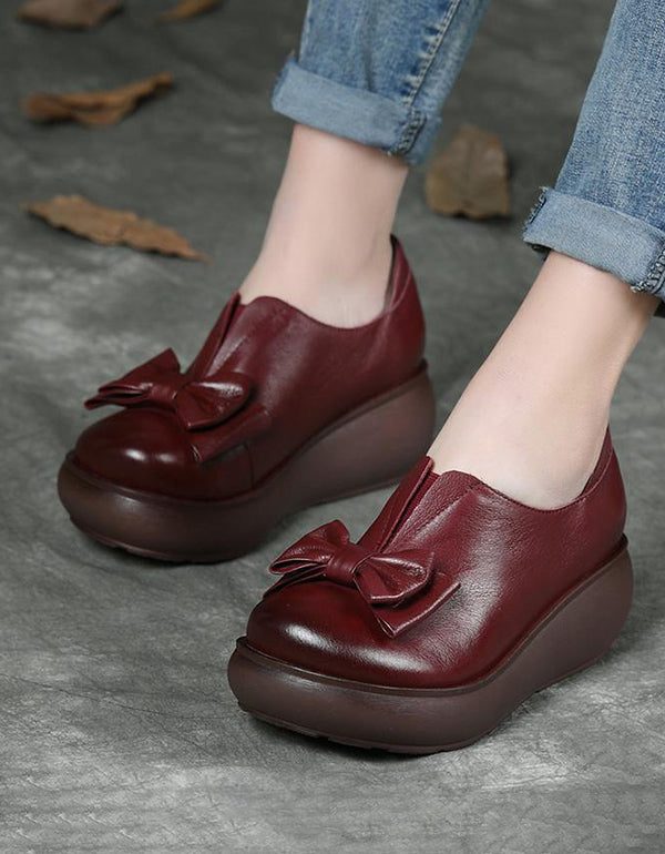 Høst Skinn Retro Bowknot Platform Sko