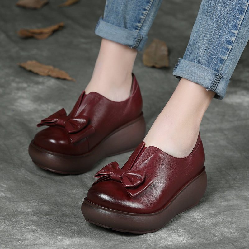 Høst Skinn Retro Bowknot Platform Sko