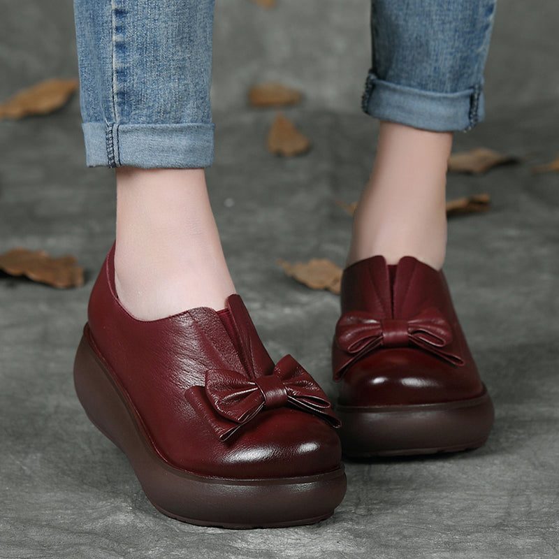 Høst Skinn Retro Bowknot Platform Sko