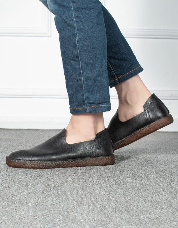 Mykt Skinn Slip On Retro Leather Flate Sko For Menn