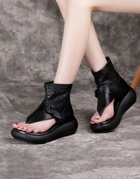 Retro Leather Flip Flop Ankel Wedge Sandaler