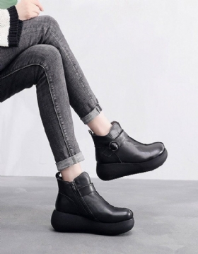 Retro Leather Spenne Platform Boots For Kvinner