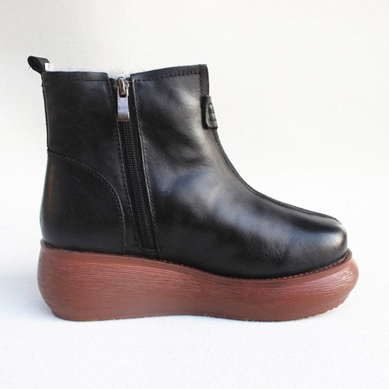 Retro Leather Winter Fur Inside Wedge Boots | Gave Sko