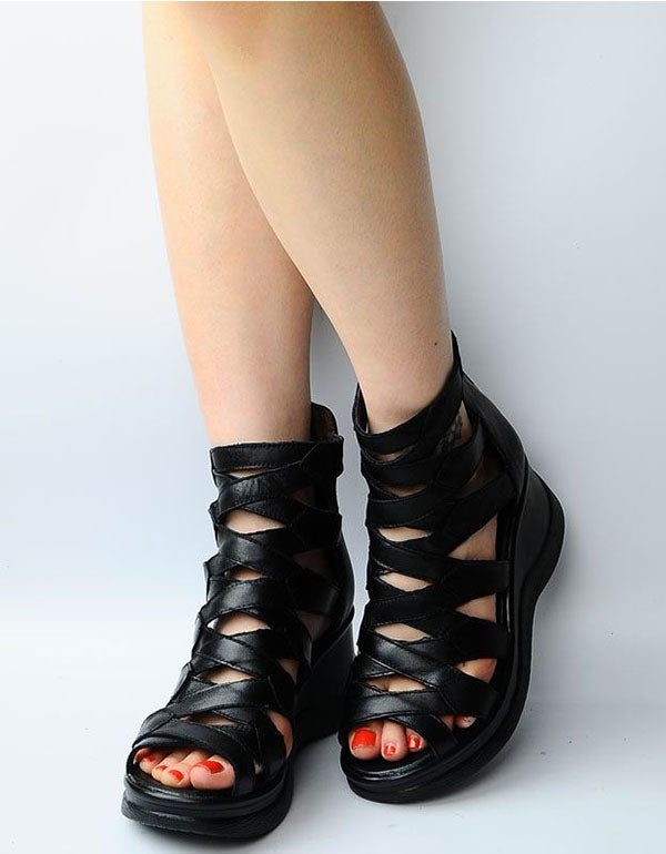 Retro Roma Style Ankel Strappy Wedge Sandaler