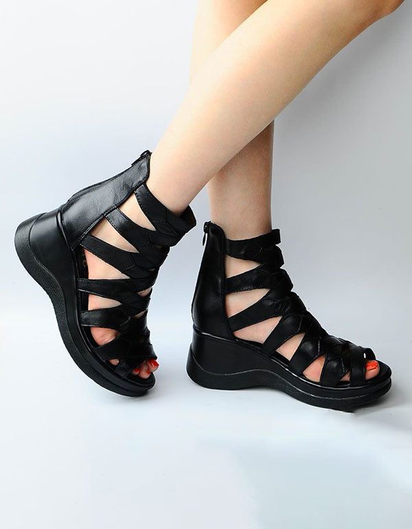 Retro Roma Style Ankel Strappy Wedge Sandaler