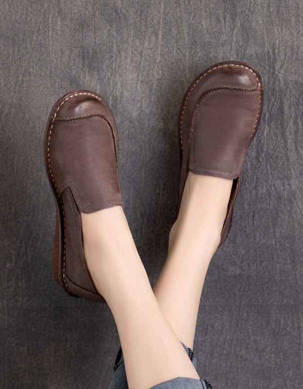 Slip-on Komfortable Håndlagde Retro Leather Flate Sko