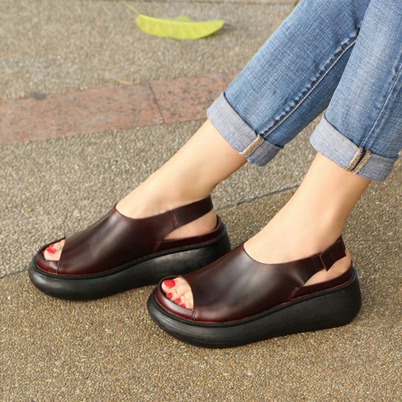 Summer Fish Toe Retro Wedge Sandaler Slingback