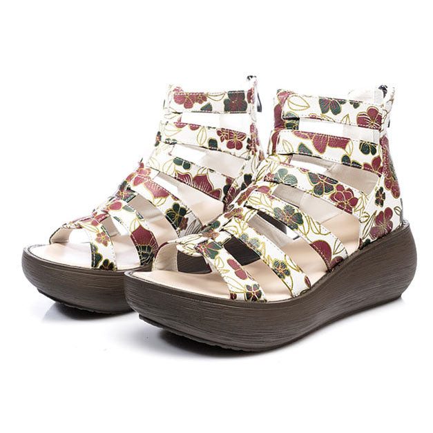 Summer Flower Printed Wedges Romansandaler For Kvinner